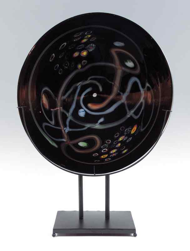 Appraisal: VIZGLASS ART GLASS CHARGER ON STAND Large art glass charger