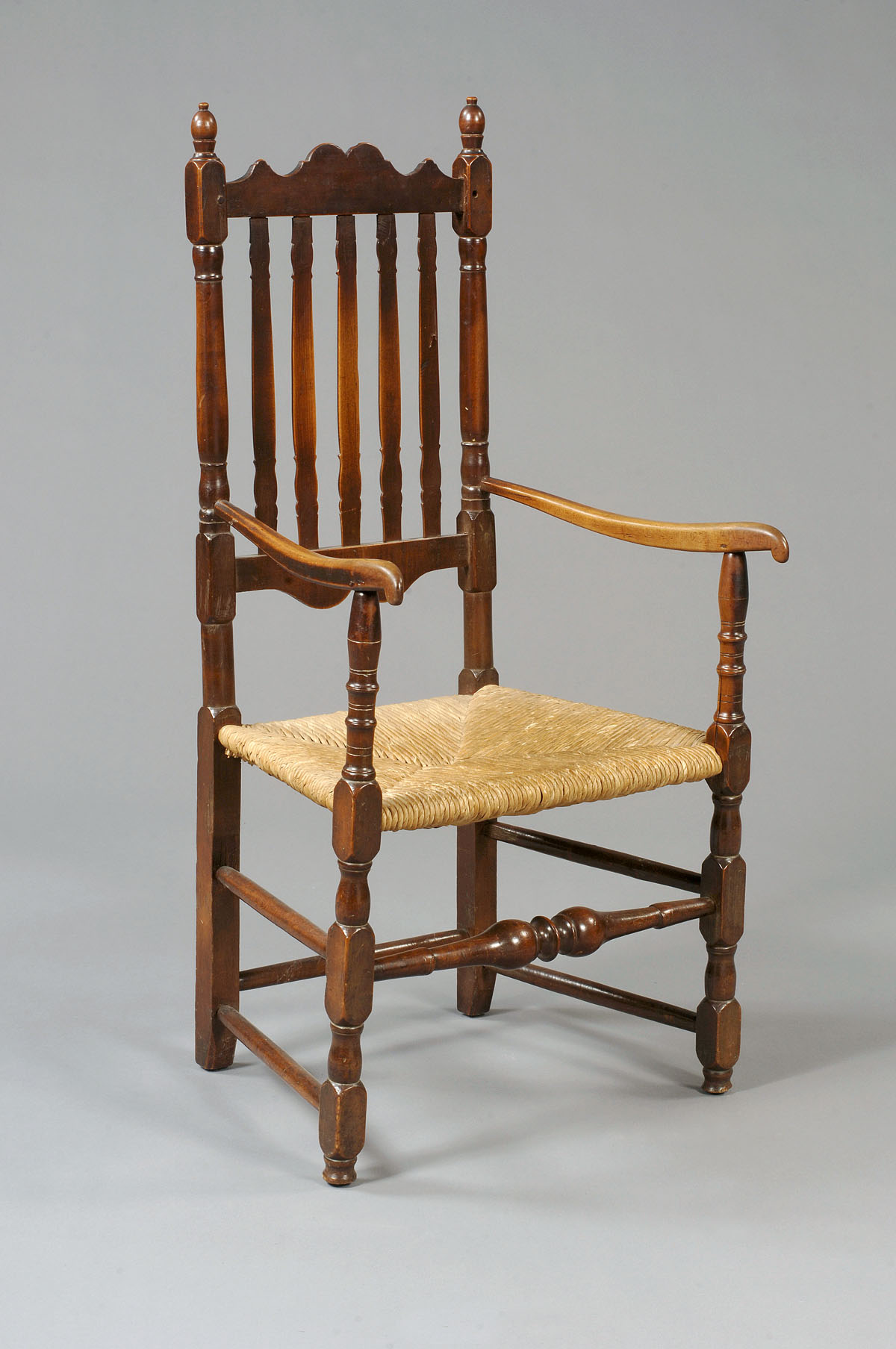 Appraisal: EARLY AMERICAN WILLIAM AND MARY MAPLE BANISTER BACK ARMCHAIR The