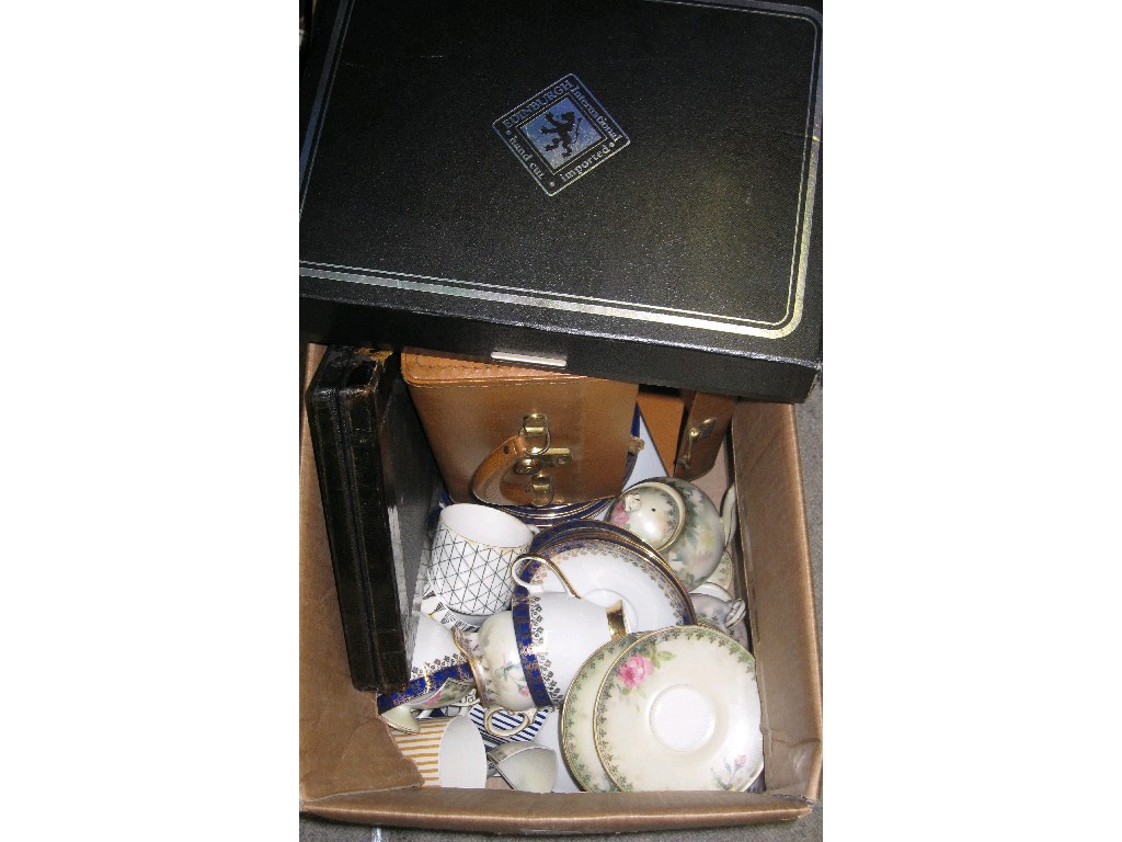 Appraisal: Lot comprising teawares glassware leather suitcase etc