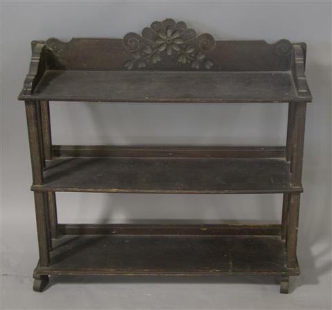 Appraisal: OPEN WHAT NOT SHELF floral carved cornice three shelves raised