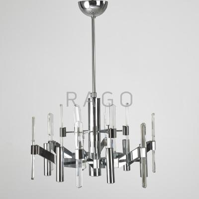 Appraisal: GAETANO SCOLARI LIGHTOLIER Six-light chandelier Italy s Chromed steel and