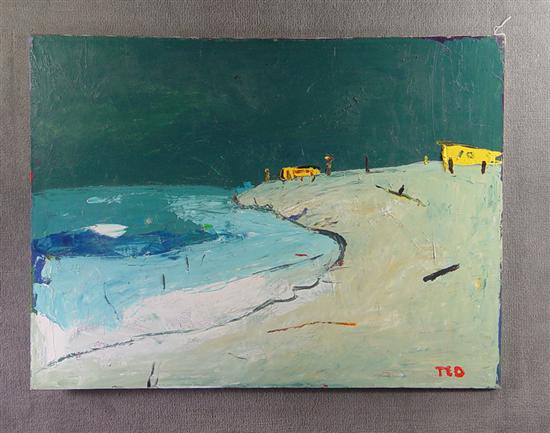 Appraisal: Ted Turner American - Oil on canvas Beach scene with