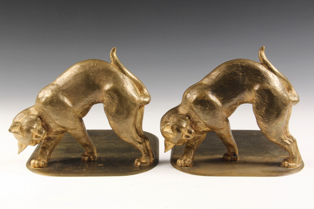 Appraisal: TIFFANY BOOKENDS - Gilt Bronze Bookends of Stalking Cats marked