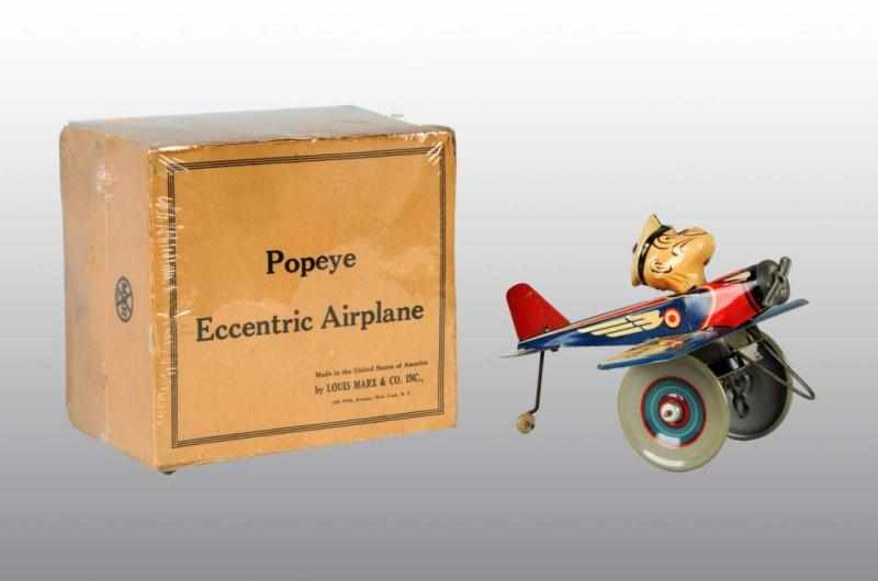 Appraisal: Tin Marx Popeye Eccentric Airplane Wind-Up Toy Description American Circa