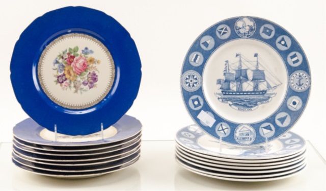 Appraisal: Eight Blue and White Commemorative Plates for the Peabody Museum