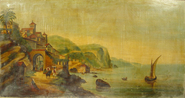 Appraisal: th Century oil onto panel of a Continental town and