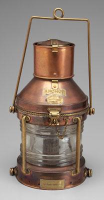 Appraisal: Brass and copper ship s lantern original oil burner with