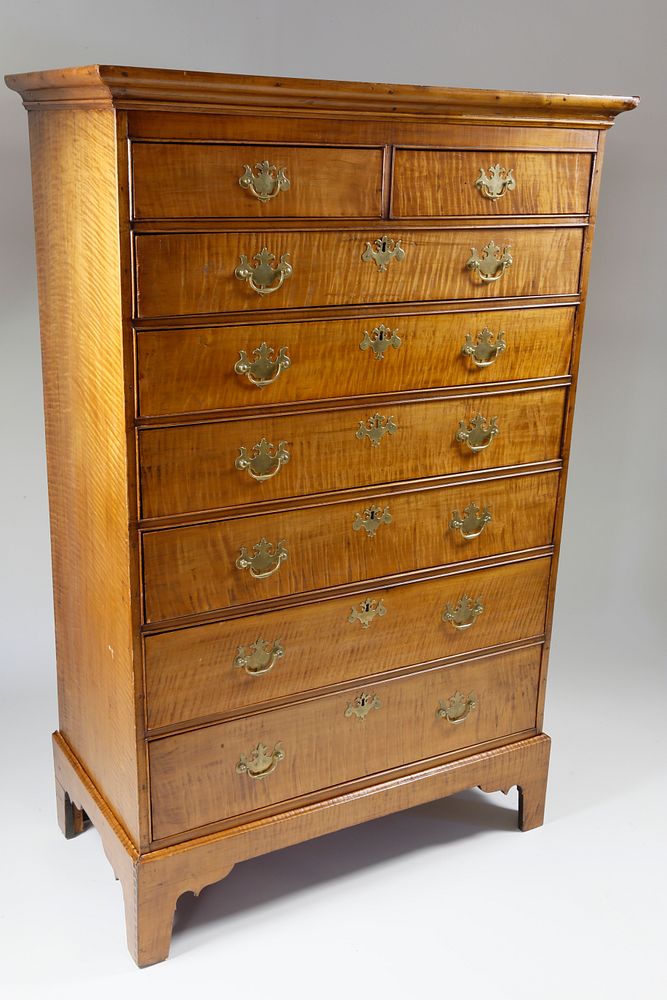 Appraisal: Rhode Island Tiger Maple Tall Chest of Drawers on Frame