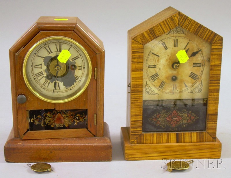 Appraisal: Two Thirty-hour Cottage Shelf Clocks the first with grain-painted case