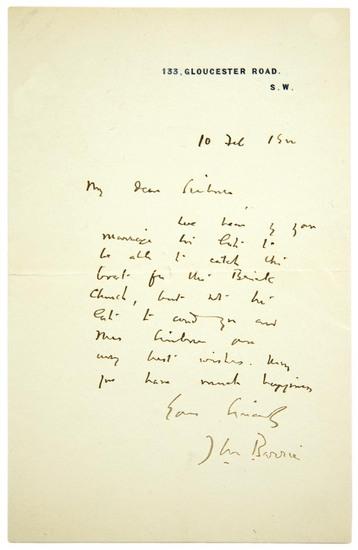 Appraisal: BARRIE J M Autograph letter signed J M Barrie to