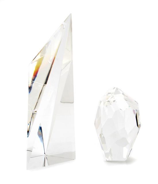 Appraisal: Two Glass Sculptures Christopher Ries each of faceted clear glass