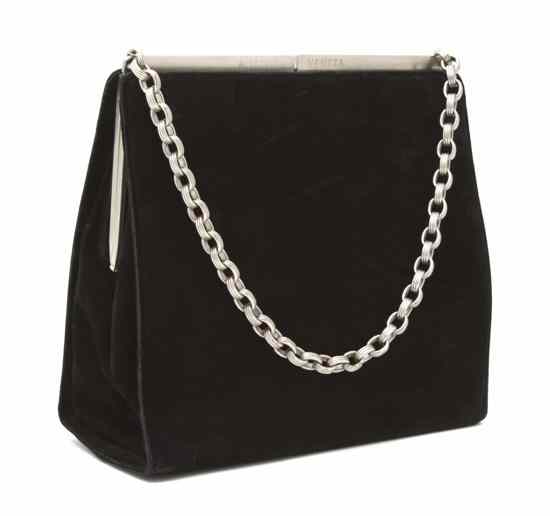 Appraisal: A Bottega Veneta Black Suede Bag brushed silver chain shoulder