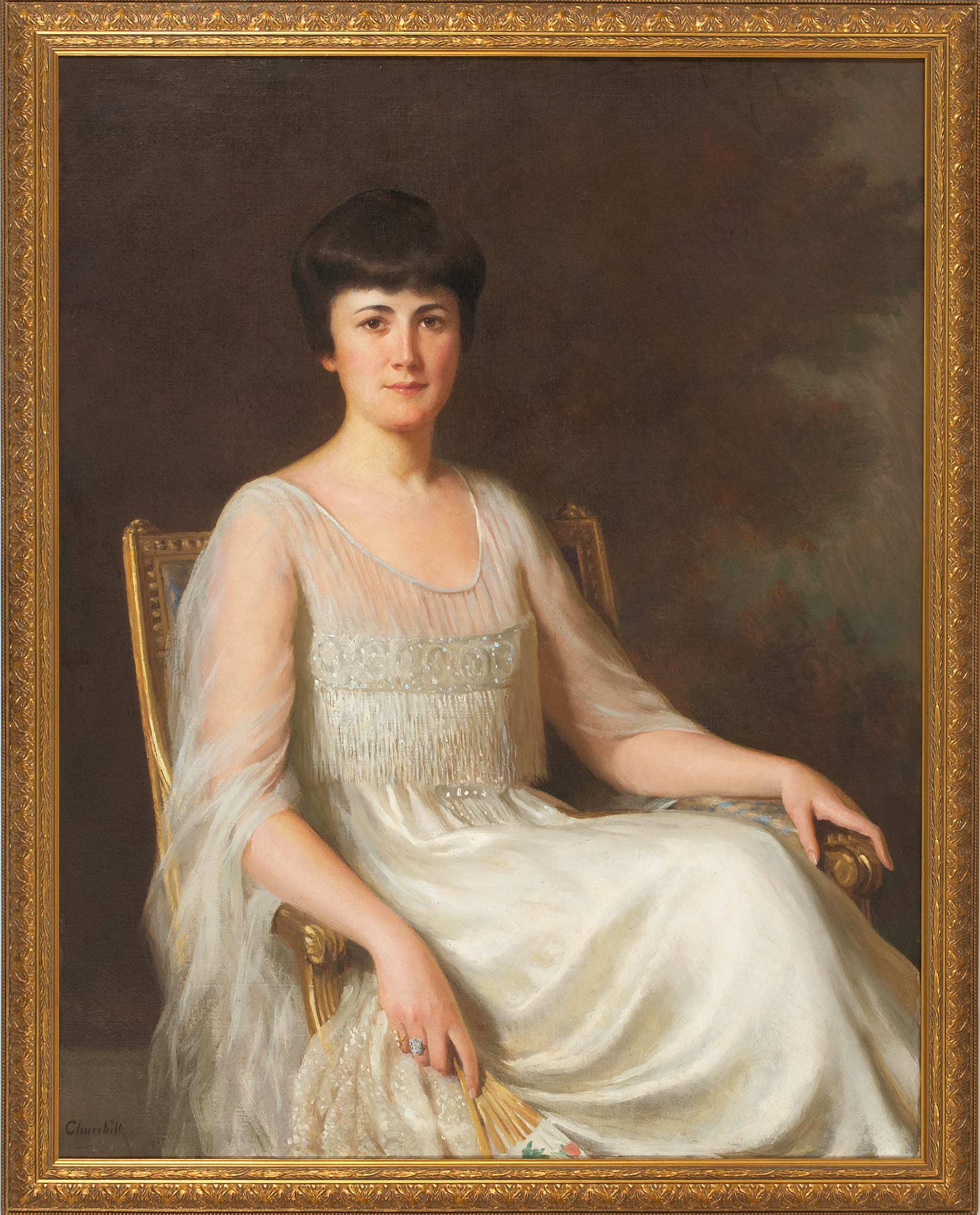 Appraisal: WILLIAM WORCESTER CHURCHILLAmerican - Portrait of a lady holding a