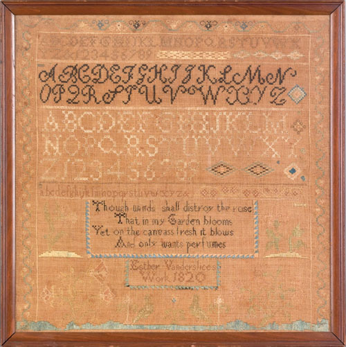 Appraisal: Pennsylvania silk on linen sampler dated wrought by Esther Vanderslice