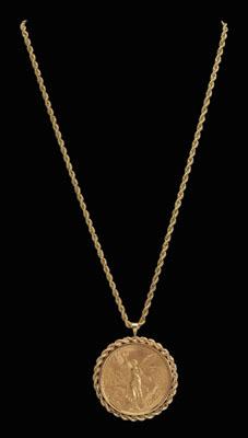 Appraisal: Mexican -peso gold coin necklace -peso coin choice AU containing