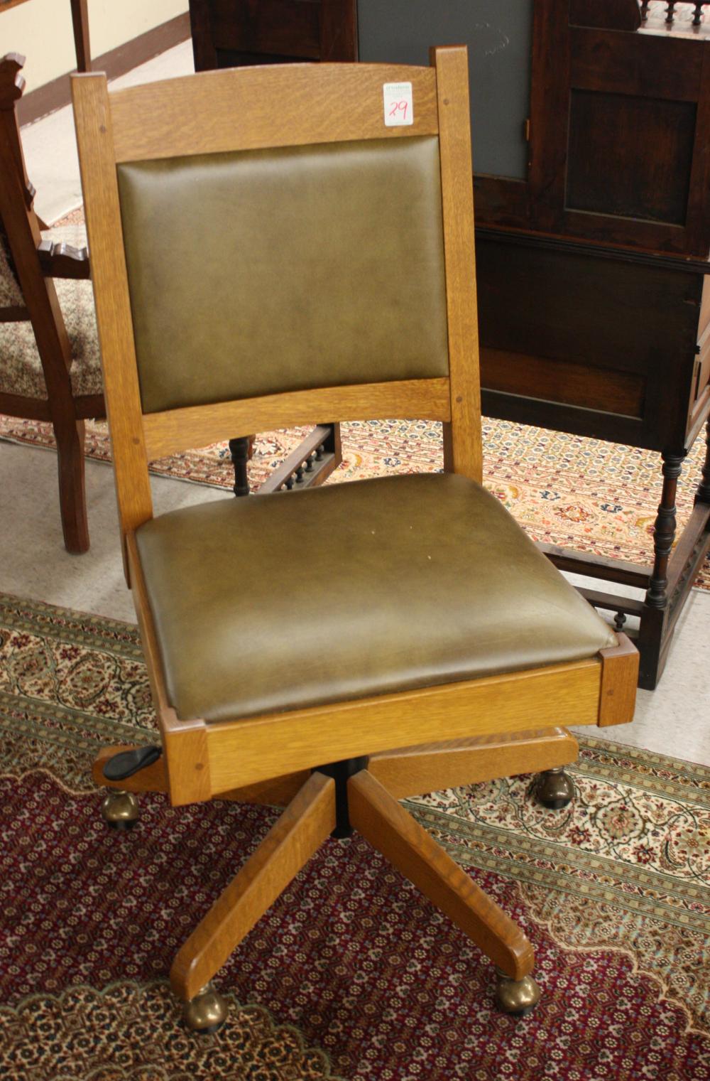 Appraisal: STICKLEY OAK AND LEATHER SWIVEL TILT DESK CHAIR L J