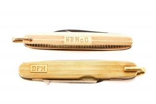 Appraisal: Two k Yellow Gold Monogrammed Pocket Knives A group of