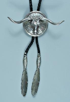 Appraisal: Silver mounted bolo tie slide with full figured longhorn steer