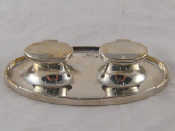 Appraisal: A silver oval inkstand with two oval wells Birmingham x