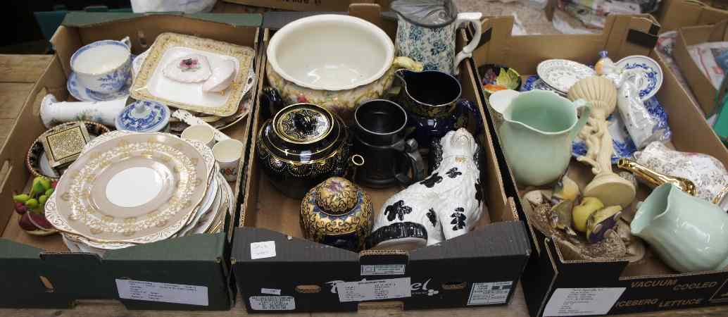 Appraisal: Three Trays consisting Floral Chamber Pot Decorative Tea Pots Jugs