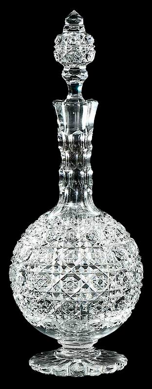 Appraisal: Cut Glass Pedestal Decanter octagonal hobnail variation in Provenance Private