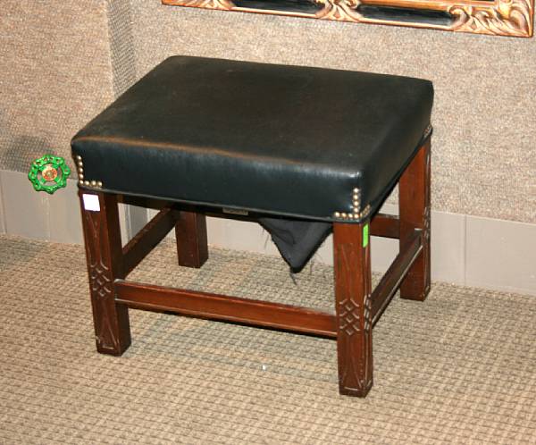 Appraisal: A George III style mahogany and leather stool mid- th