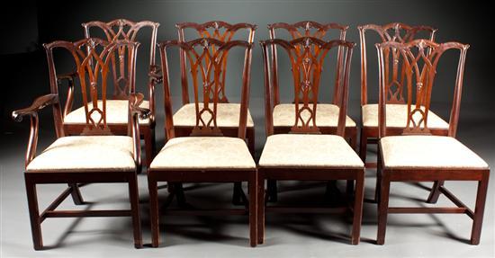 Appraisal: Set of eight Chippendale style carved mahogany upholstered seat dining