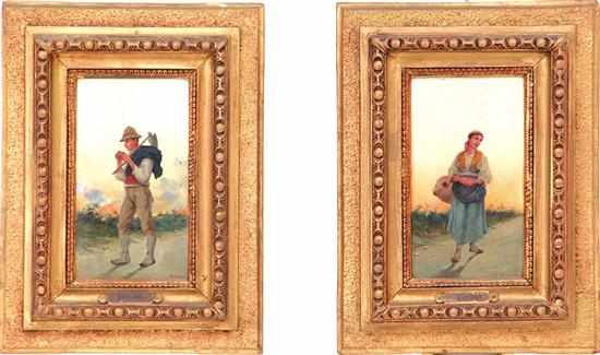 Appraisal: Scallano Continental late th century PAIR WORKS PEASANT MAN AND