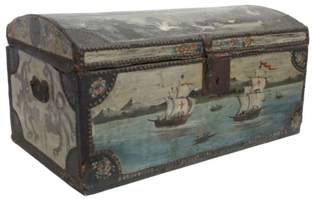 Appraisal: Spanish Colonial storage chest Peru c - having painted religious