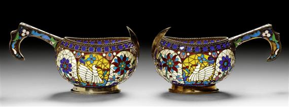 Appraisal: PAIR OF KOVSCHS PLIQUE-A-JOUR ENAMEL Moscow - Marked PO Ovchinnikov