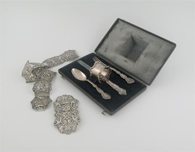 Appraisal: A modern cased christening set comprising knife fork spoon and