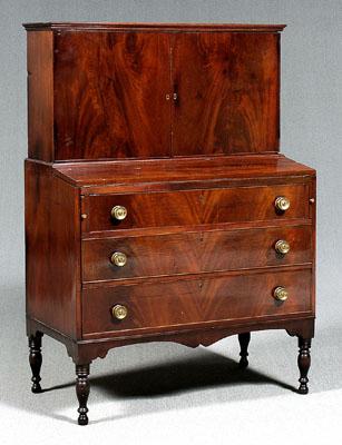 Appraisal: Federal mahogany lady's desk two-part construction highly figured mahogany veneers