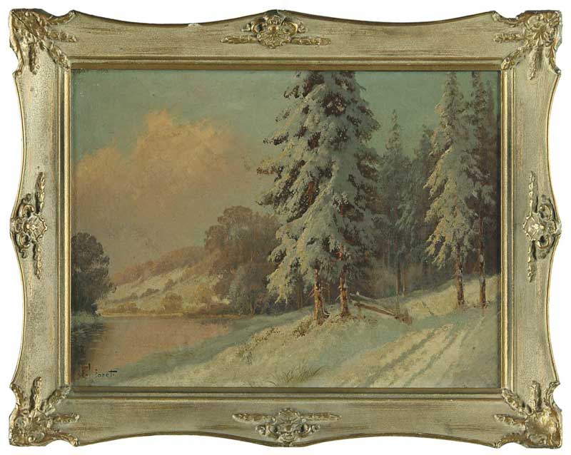 Appraisal: EUGENE LAFORET American th Century SPRUCE TREES IN WINTER LANDSCAPE