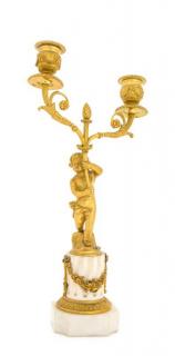 Appraisal: A Gilt Bronze and Marble Two-Light Candelabrum th century cast