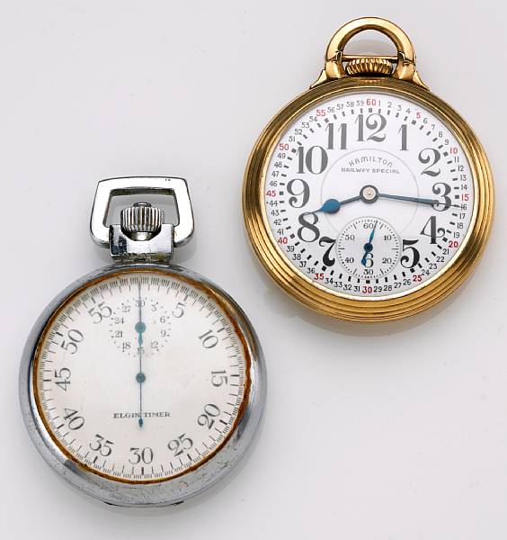 Appraisal: A pair of k gold and metal pocketwatches A Hamilton