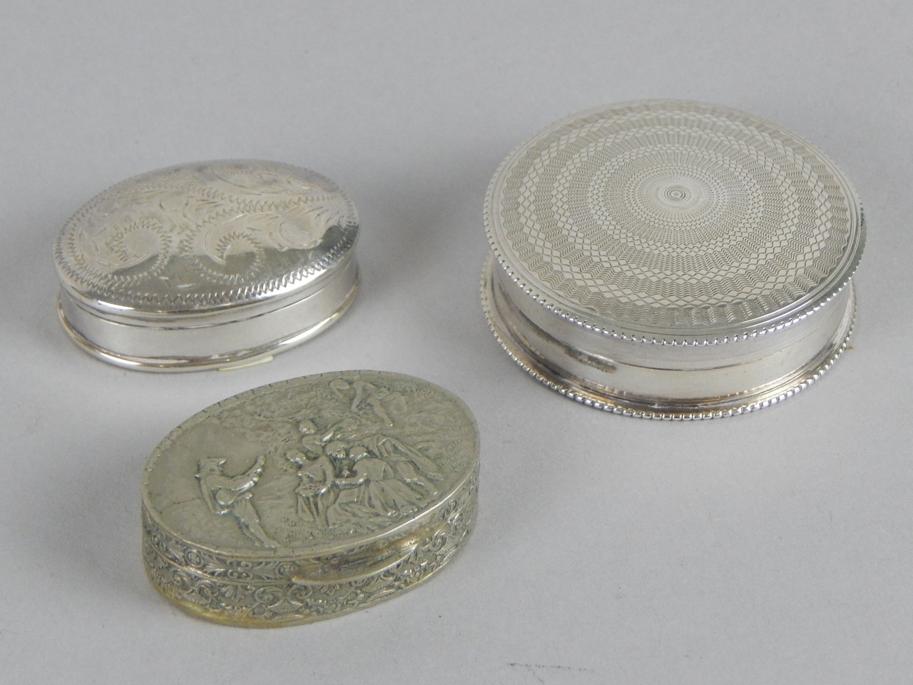 Appraisal: Three trinket jars to include a silver oval pill box