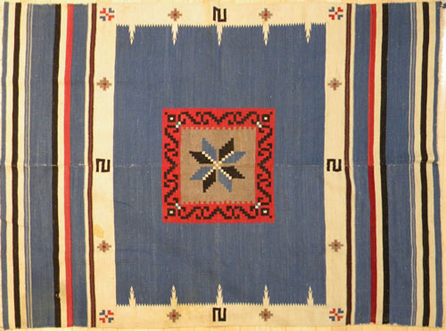 Appraisal: Southwest blanket with bright blue red and brown stars crosses