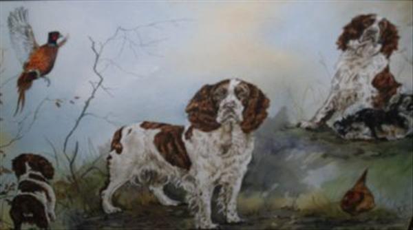 Appraisal: Gillian Harris Springer spaniels Watercolour Signed lower right cm x