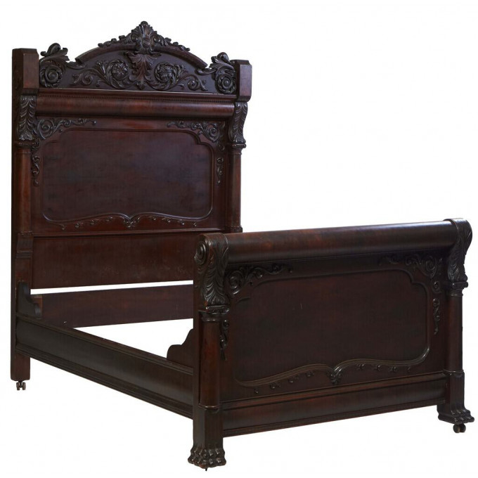 Appraisal: American Carved Mahogany Double Bed th c with a relief