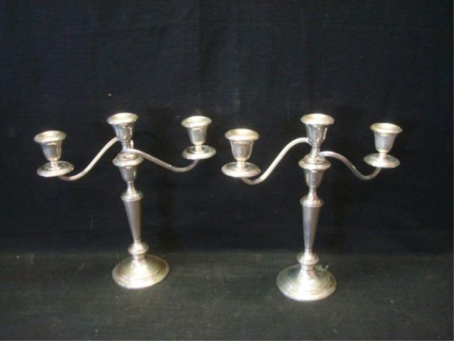 Appraisal: Pair of Sterling Weighted Candlebra From a Bronxville NY estate