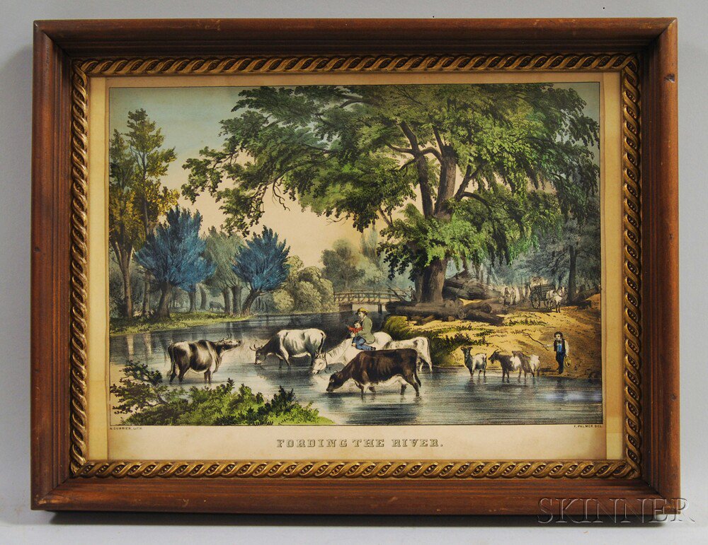 Appraisal: Nathaniel Currier Hand-colored Engraving Fording the River sight lg wd