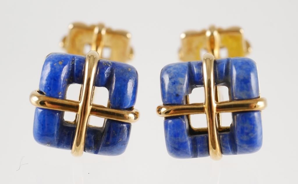 Appraisal: Pair of K yellow gold and lapis lazuli cuff links