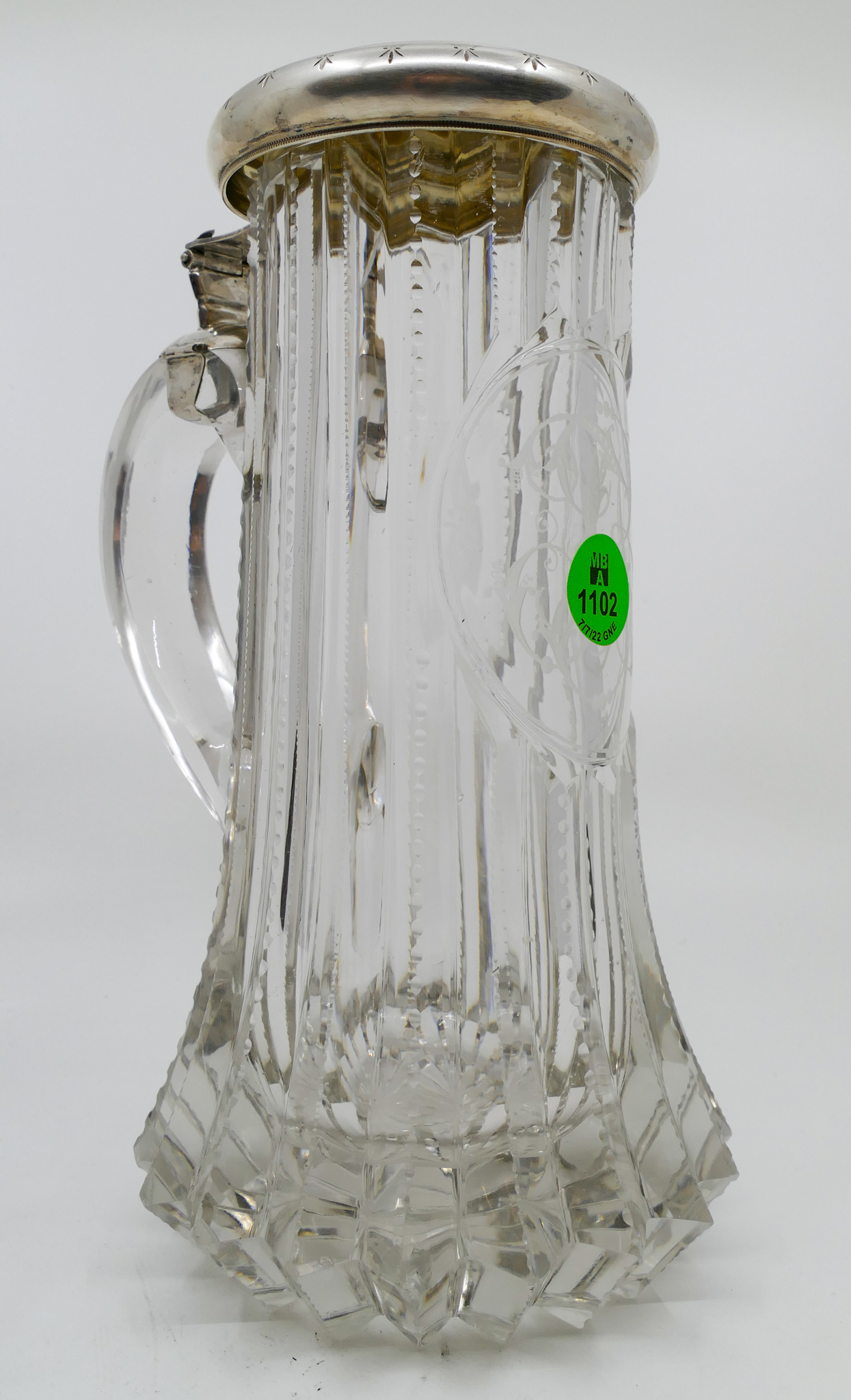 Appraisal: Antique Silver Mounted Cut Glass Tankard ''