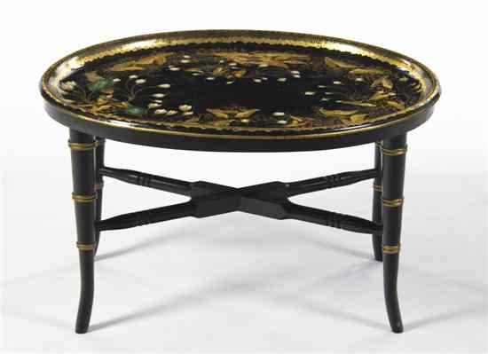 Appraisal: A Tole Tray on Stand of oval form with painted