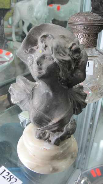 Appraisal: SMALL LATE TH CENTURY SPELTER BUST ON ALABASTER BASE