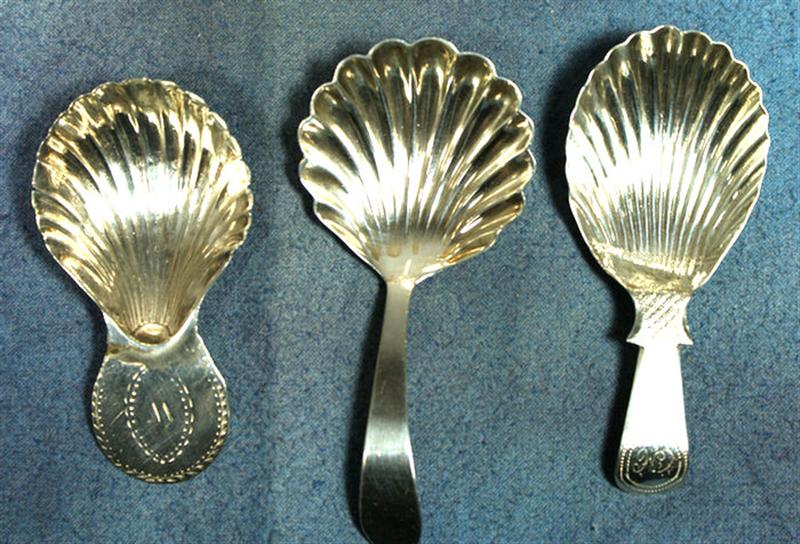 Appraisal: Georgian silver shell bowl tea caddy spoons w engraved design