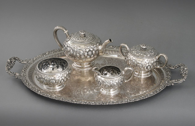 Appraisal: A GORHAM STERLING SILVER TEA SET SILVERPLATED TRAY pieces The