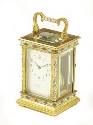 Appraisal: A French miniature gilt brass and champleve enamel carriage clock