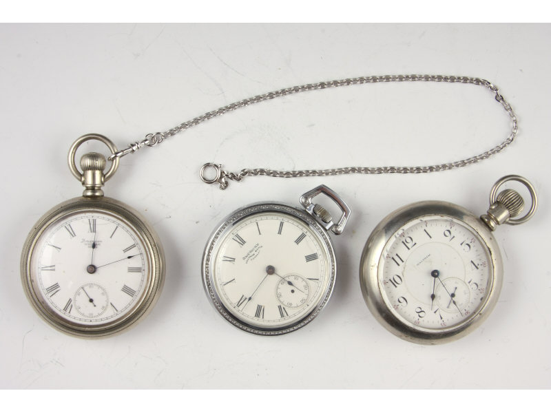 Appraisal: Three Antique Waltham Railroad Watches steel cases one engraved with