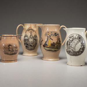 Appraisal: Four Patriotic Creamware Pitchers th Century including a Captain Jones